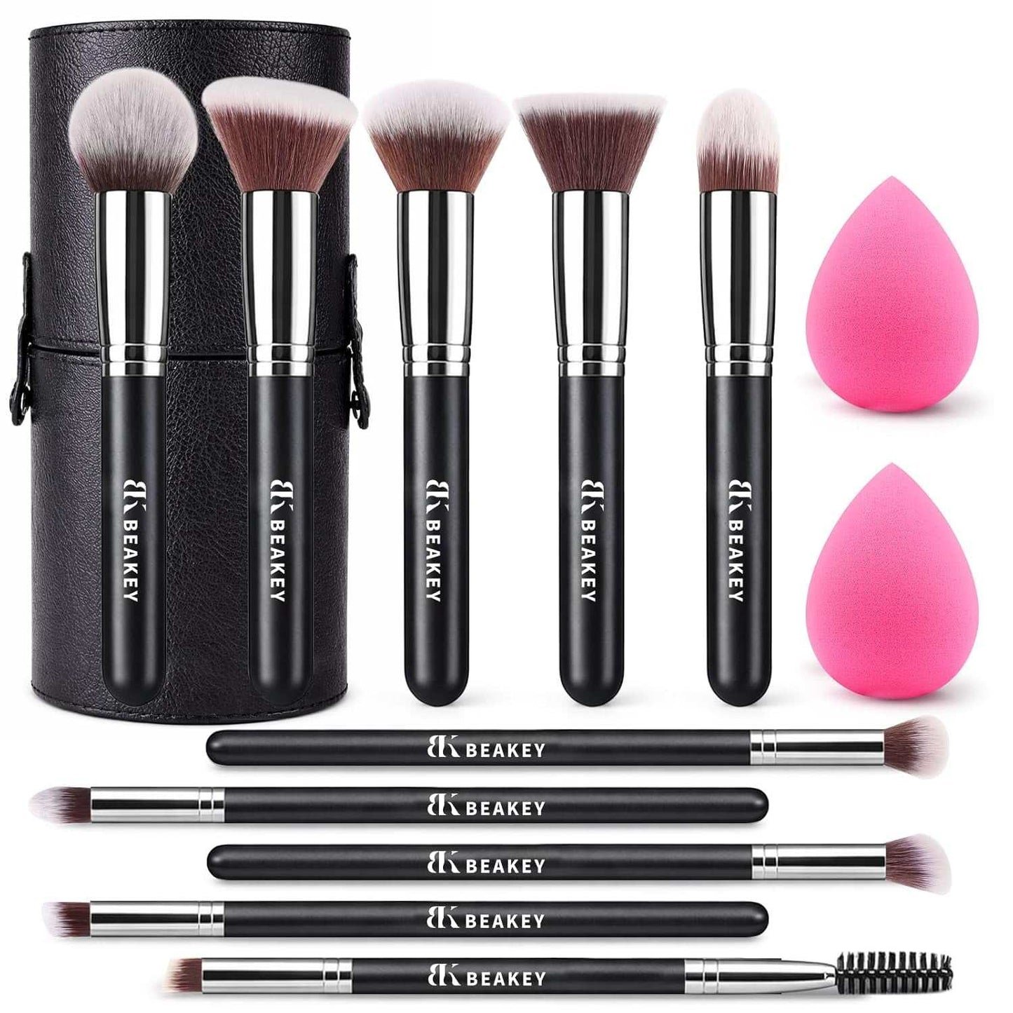 Makeup Brush Set,13 Pcs with Case,10 Brushes and 2 Sponges | Soft Synthetic Bristles,Foundation Brush for Liquid Makeup,Eye Shadow Brushes Set,Blush Brush Cream,Travel Makeup Brush Set