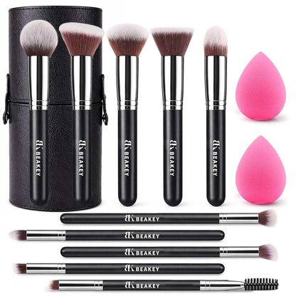 Makeup Brush Set,13 Pcs with Case,10 Brushes and 2 Sponges | Soft Synthetic Bristles,Foundation Brush for Liquid Makeup,Eye Shadow Brushes Set,Blush Brush Cream,Travel Makeup Brush Set